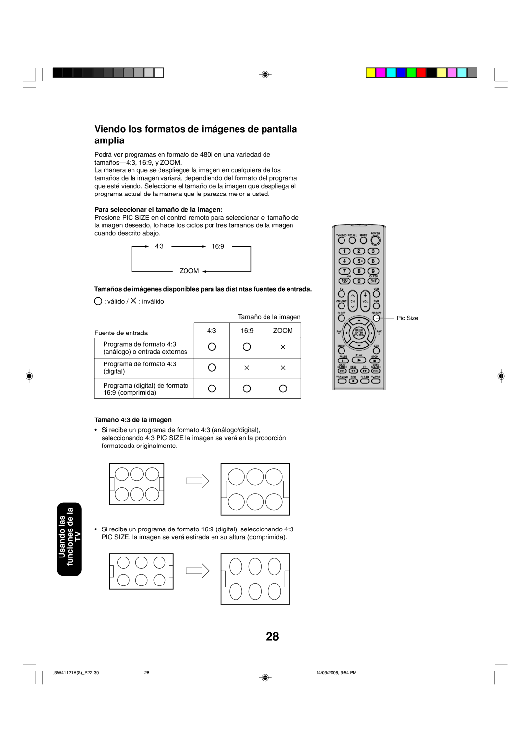 Toshiba 27D46 appendix Viendo los formatos de imágenes de pantalla amplia, Para seleccionar el tamaño de la imagen 