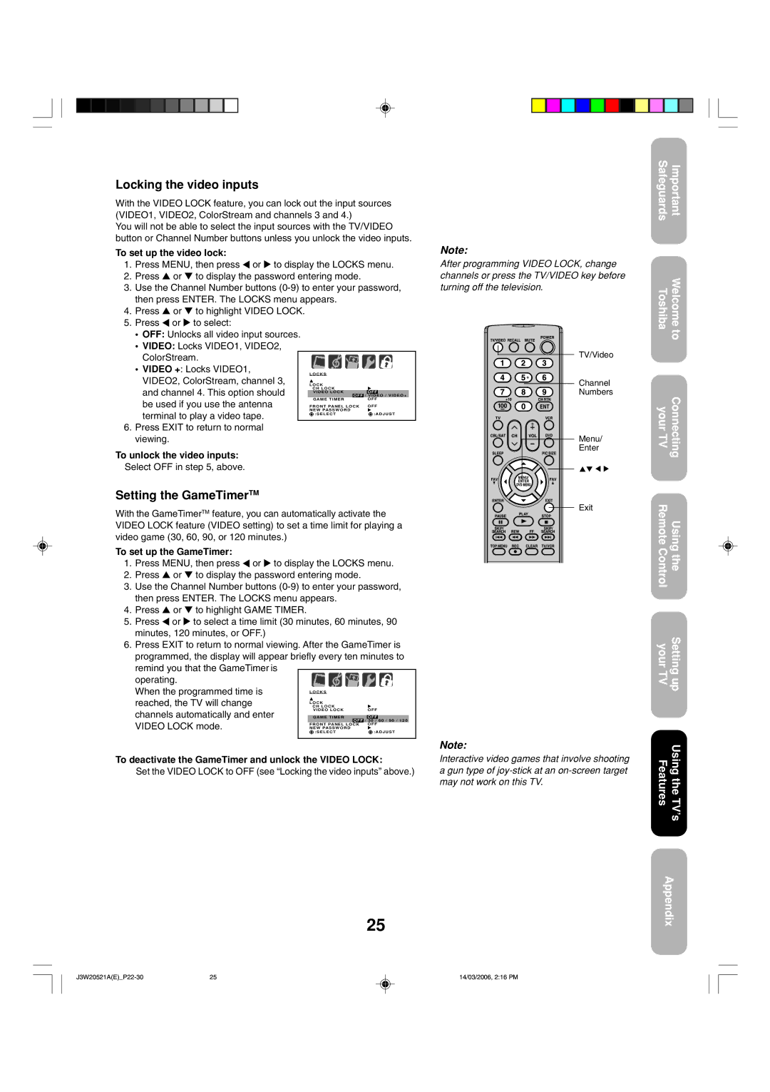 Toshiba 27DF46 appendix Locking the video inputs 