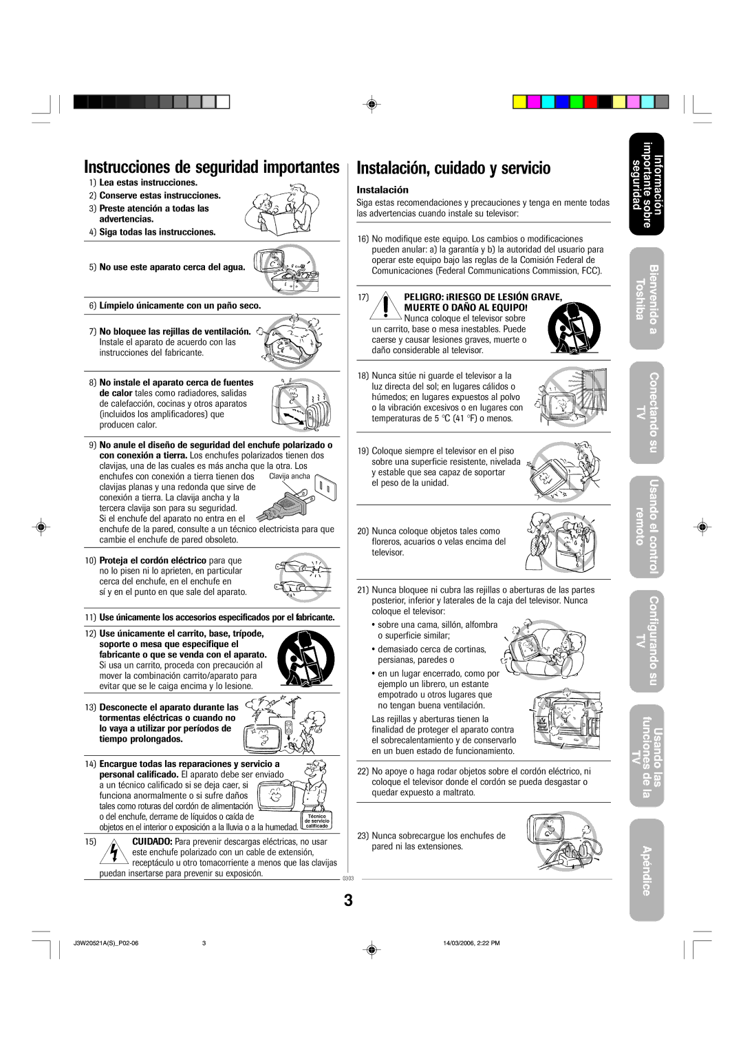 Toshiba 27DF46 appendix Instalación, cuidado y servicio 