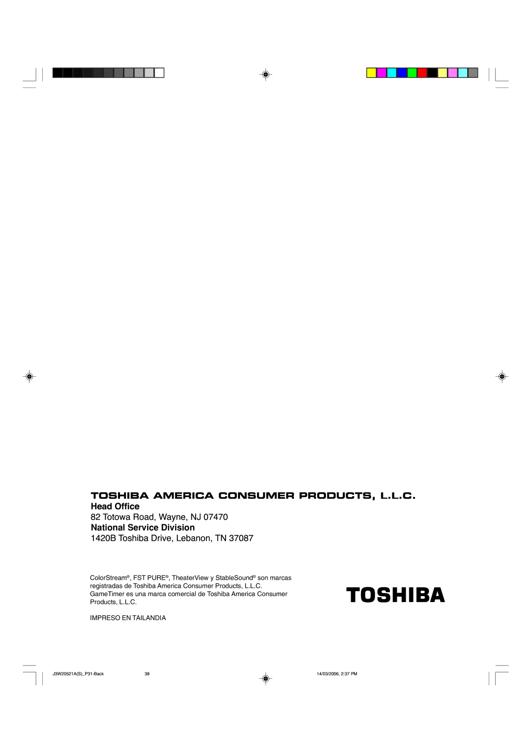 Toshiba 27DF46 appendix Impreso EN Tailandia 