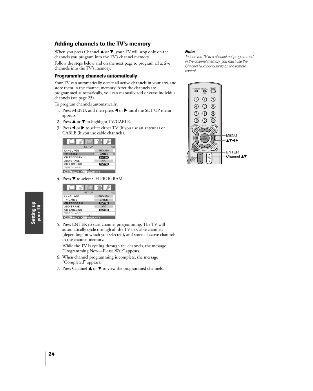 Toshiba 27HL85 Adding channels to the TVÕs memory, Programming channels automatically, Press z to select CH Program 