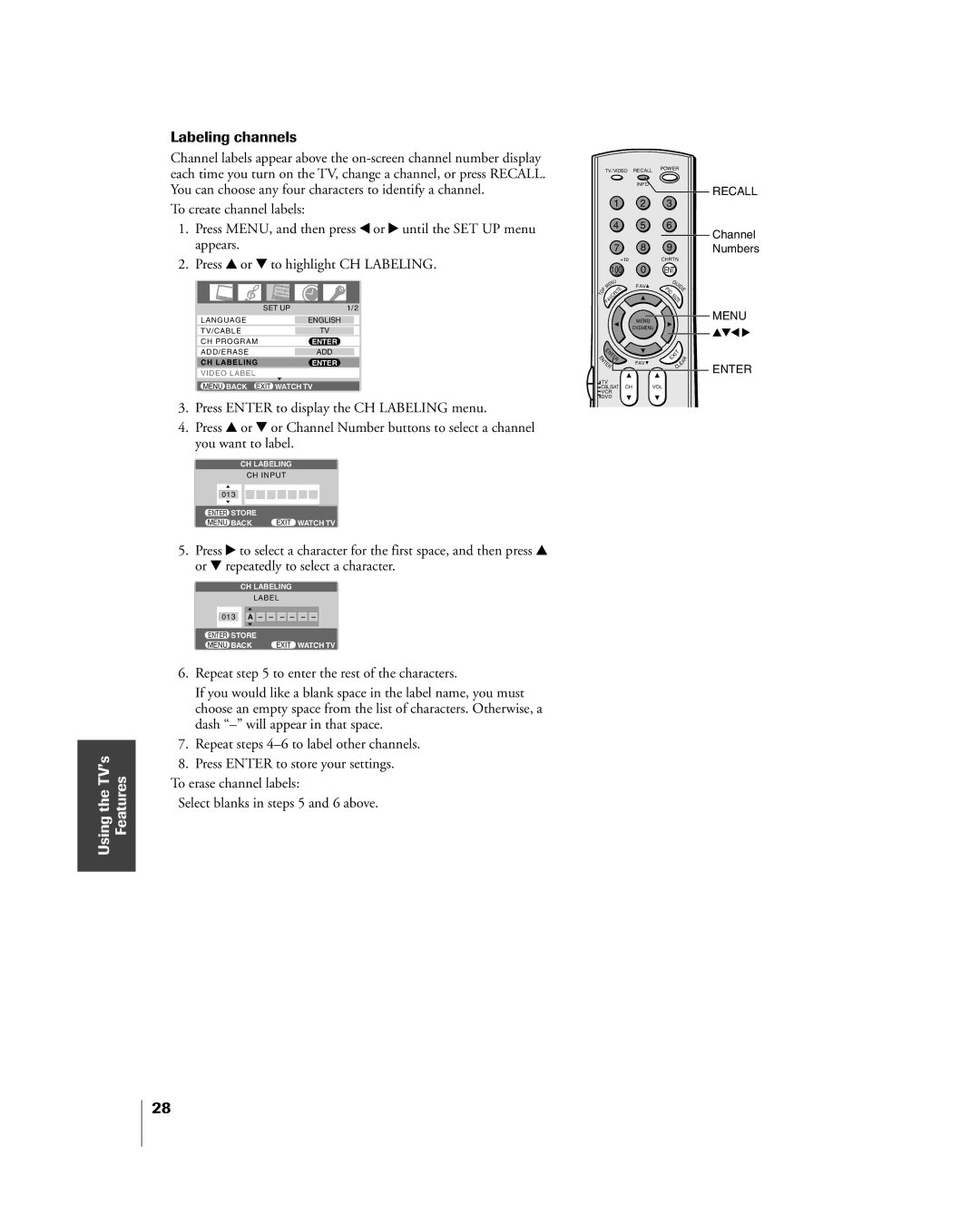 Toshiba 27HL85 owner manual Labeling channels 