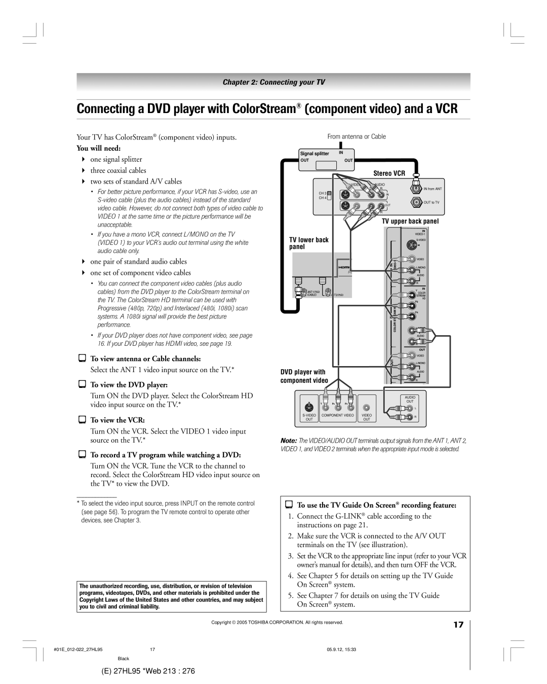 Toshiba 27HL95 manual Your TV has ColorStream component video inputs, To view antenna or Cable channels 