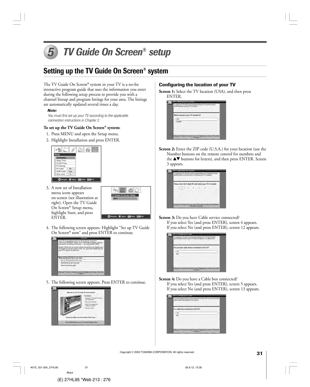 Toshiba 27HL95 manual TV Guide On Screen setup, Setting up the TV Guide On Screen system 