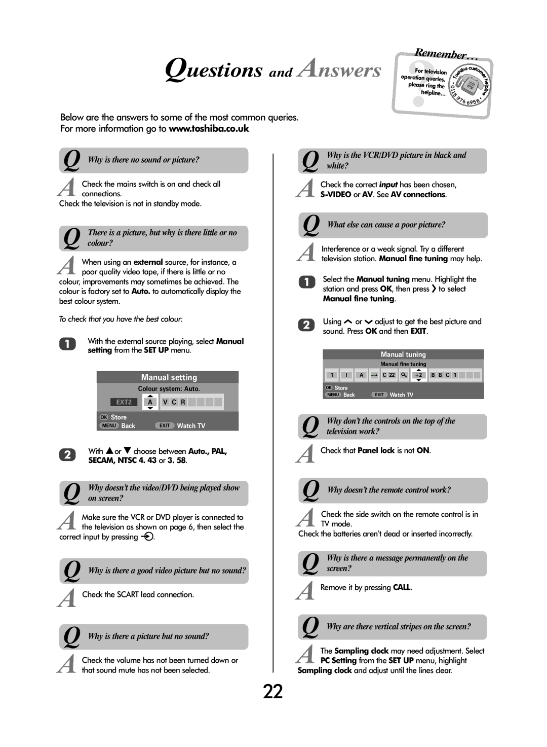 Toshiba 27WL56 Series, 32WL56 Series, 37WL56 Series owner manual Below are the answers to some of the most common queries 