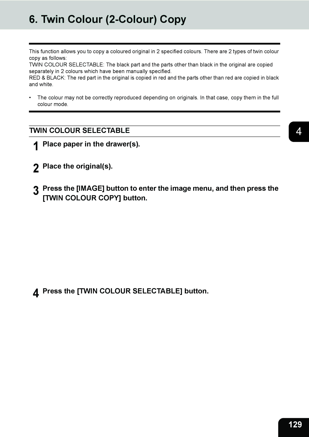 Toshiba 281c/351c/451c manual Twin Colour 2-Colour Copy, 129 