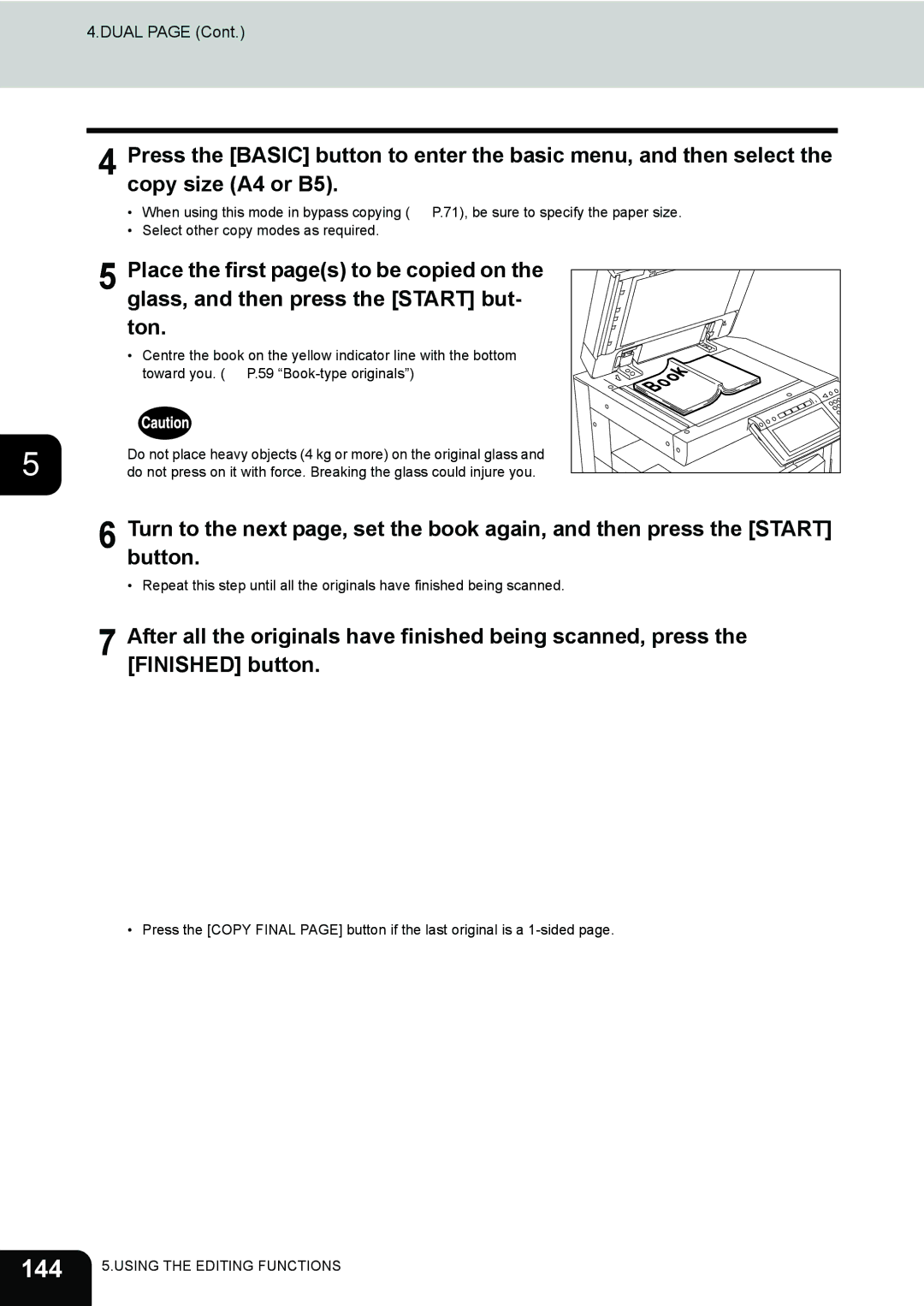 Toshiba 281c/351c/451c manual 144, Toward you. P.59 Book-type originals 