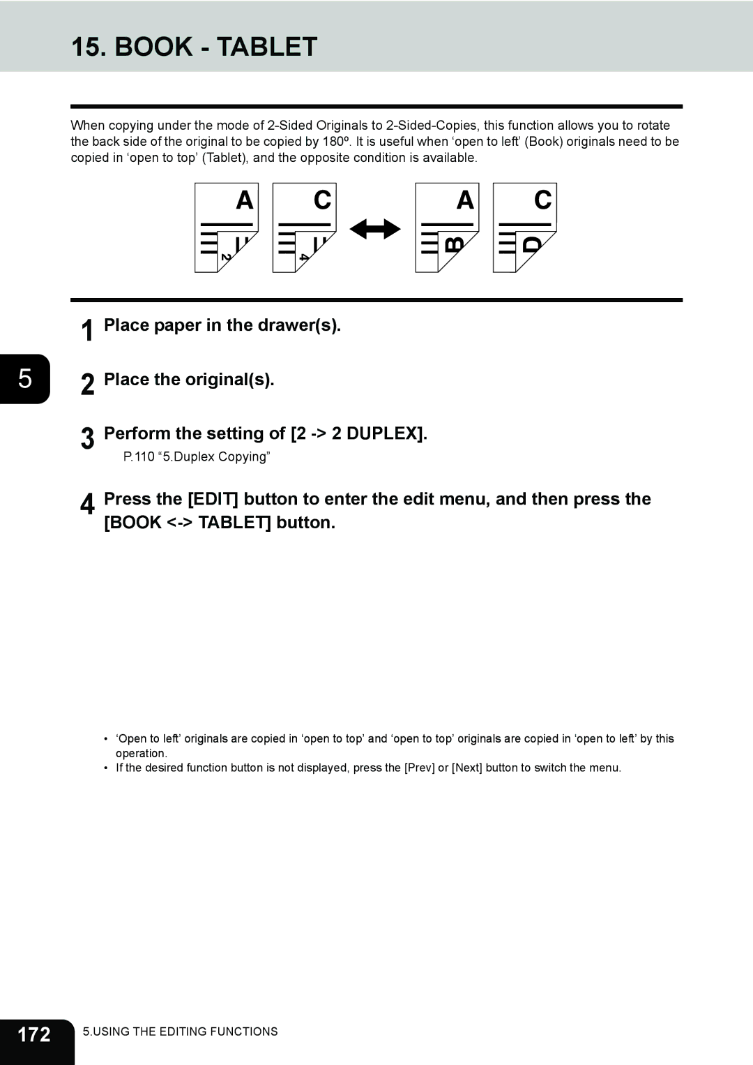 Toshiba 281c/351c/451c manual Book Tablet, 172, Place the originals Perform the setting of 2 2 Duplex 