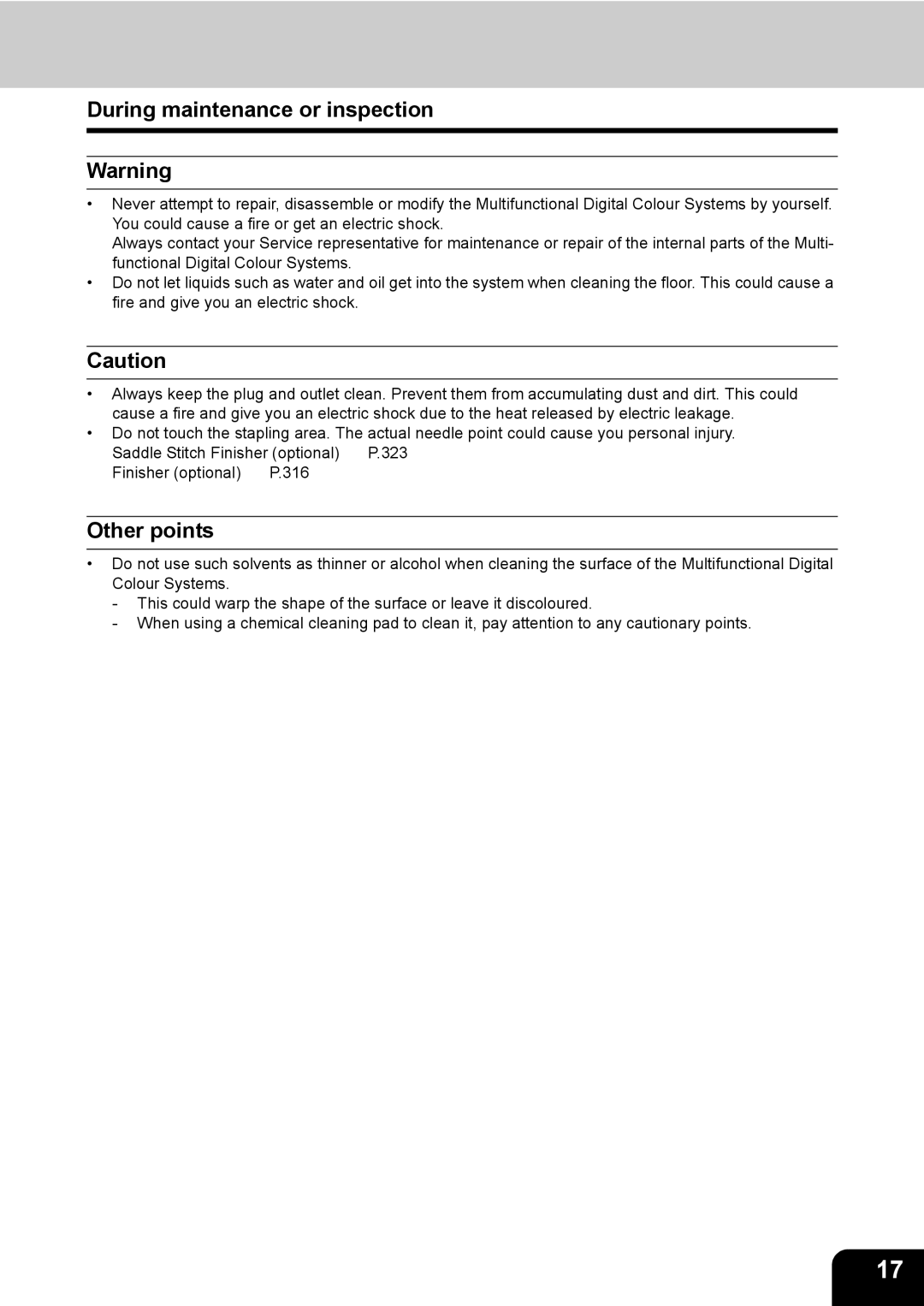 Toshiba 281c/351c/451c manual During maintenance or inspection 