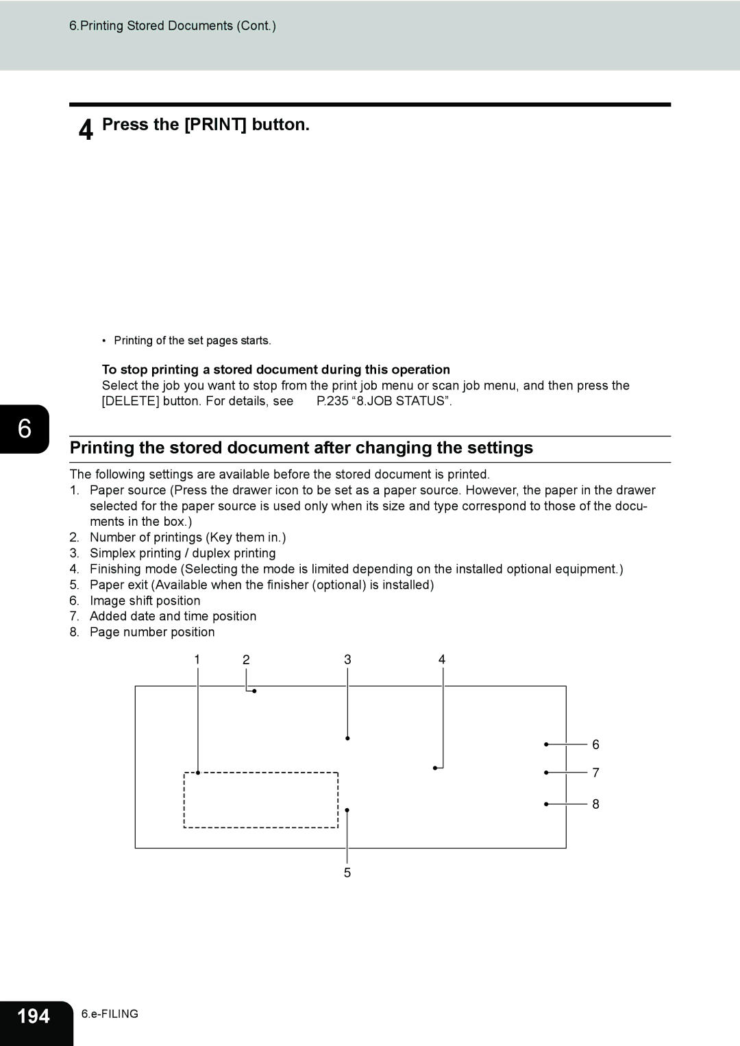 Toshiba 281c/351c/451c manual Printing the stored document after changing the settings 