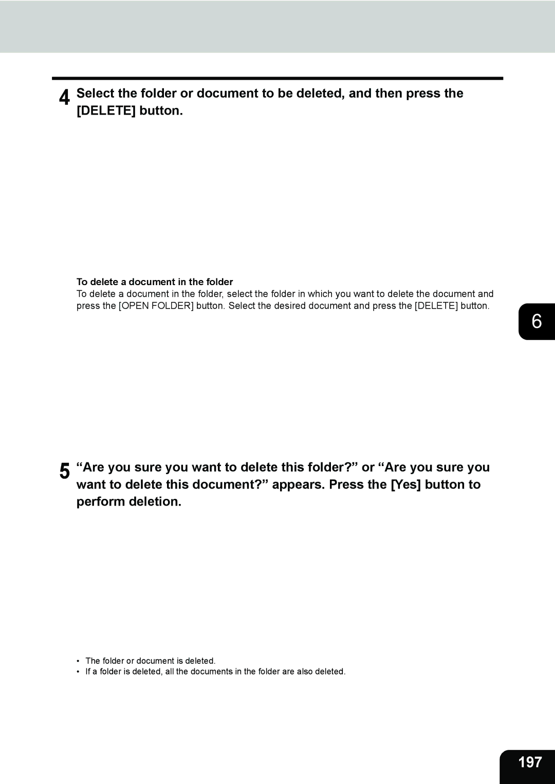 Toshiba 281c/351c/451c manual 197, To delete a document in the folder 