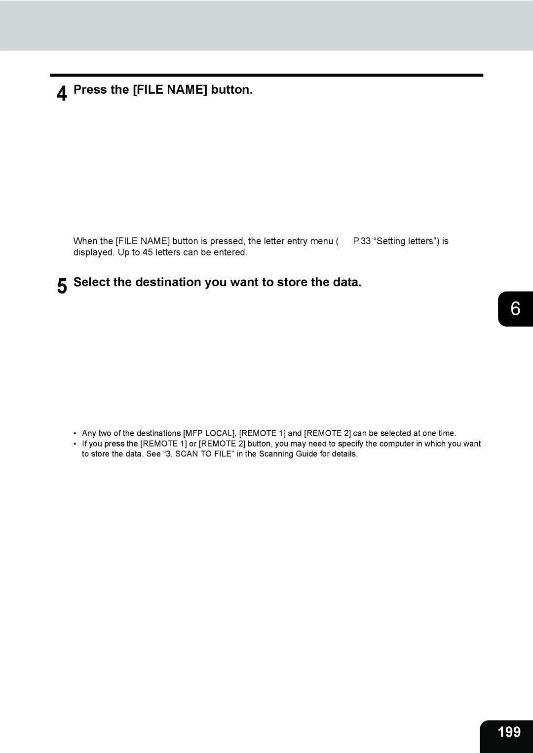 Toshiba 281c/351c/451c manual 199, Press the File Name button, Select the destination you want to store the data 