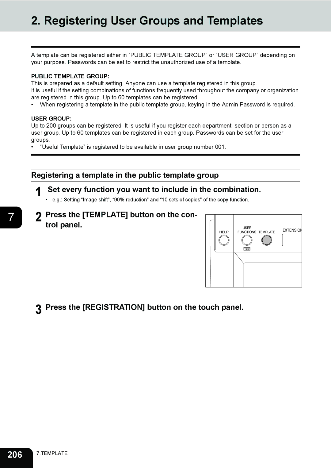 Toshiba 281c/351c/451c manual Registering User Groups and Templates, Public Template Group 