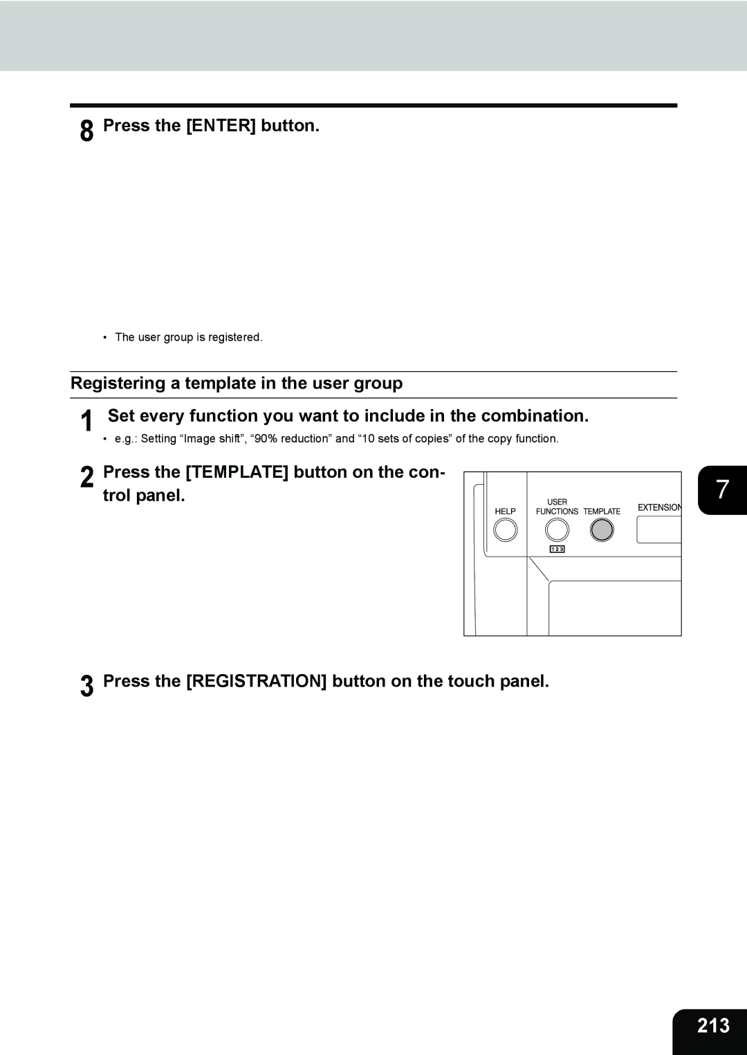 Toshiba 281c/351c/451c manual 213, Press the Enter button 