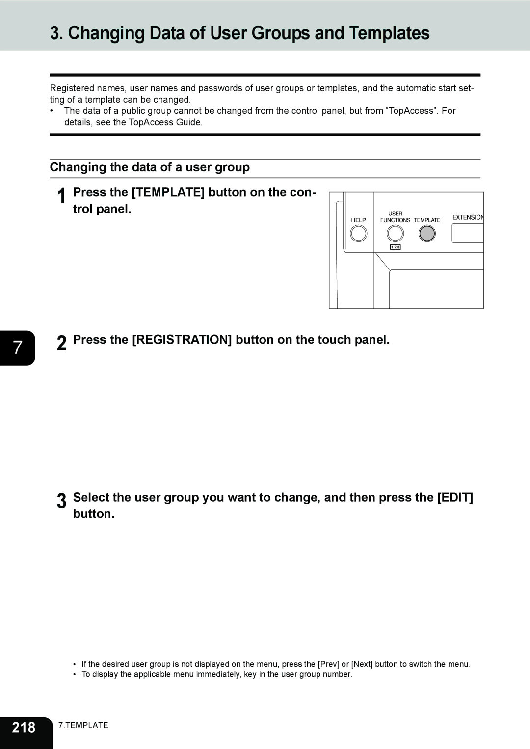 Toshiba 281c/351c/451c manual Changing Data of User Groups and Templates 