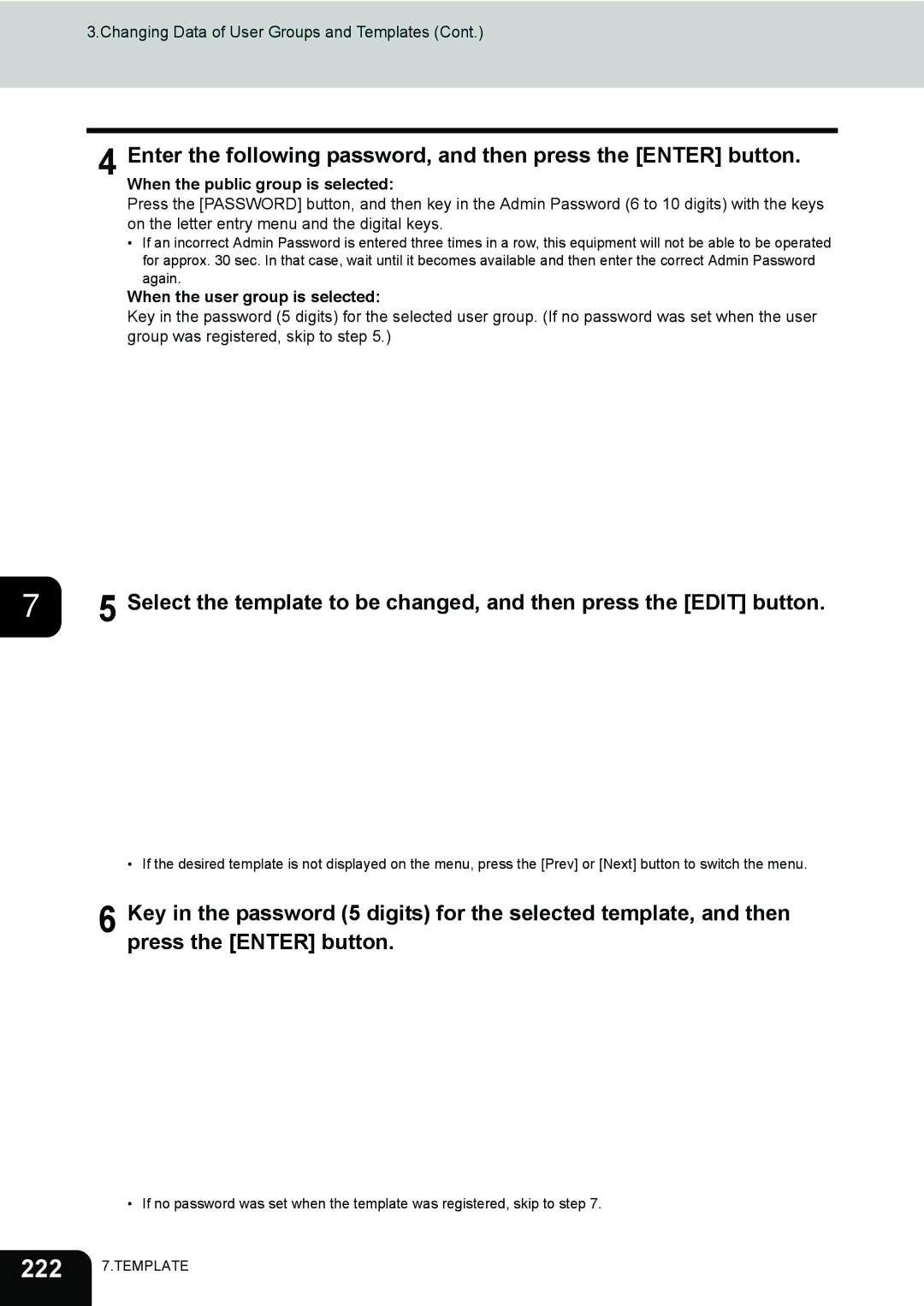 Toshiba 281c/351c/451c manual When the public group is selected, When the user group is selected 