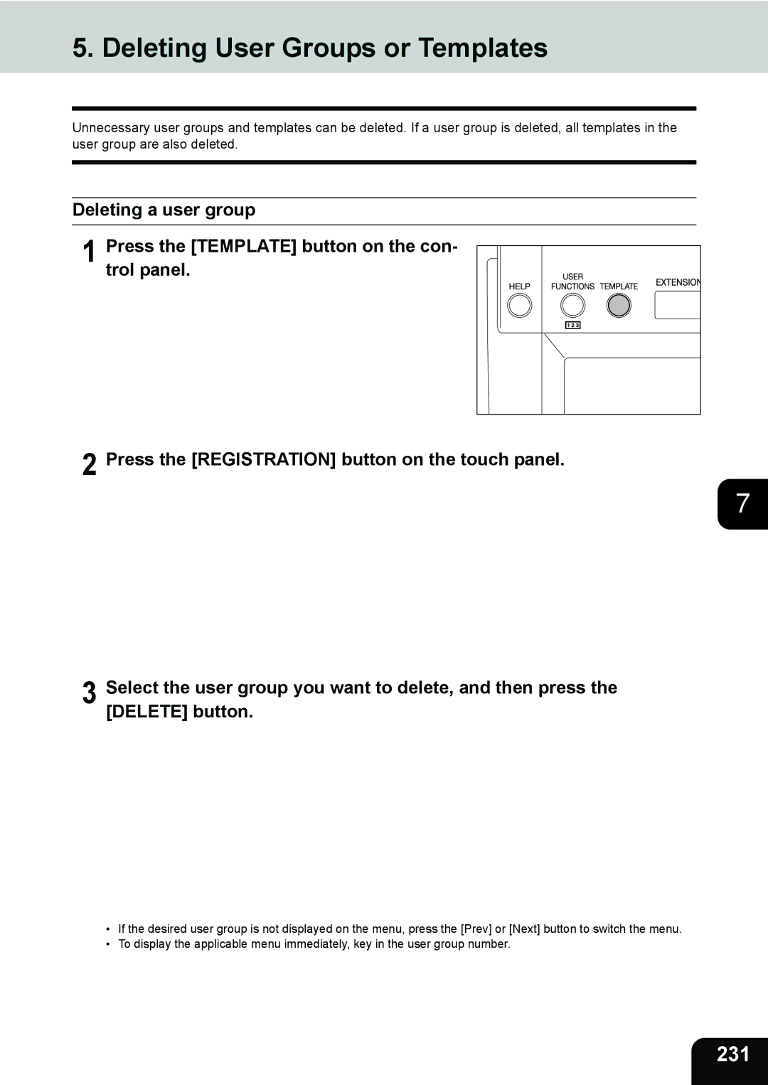 Toshiba 281c/351c/451c manual Deleting User Groups or Templates, 231 