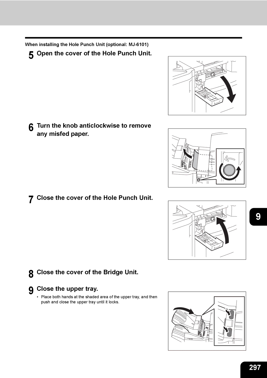 Toshiba 281c/351c/451c manual 297, When installing the Hole Punch Unit optional MJ-6101 