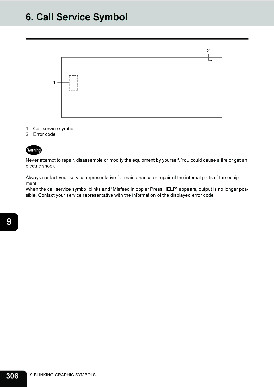 Toshiba 281c/351c/451c manual Call Service Symbol, 306 