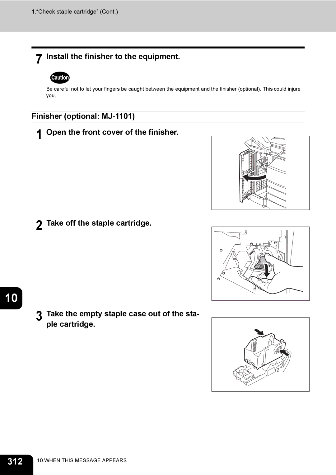 Toshiba 281c/351c/451c manual 312, Install the finisher to the equipment 