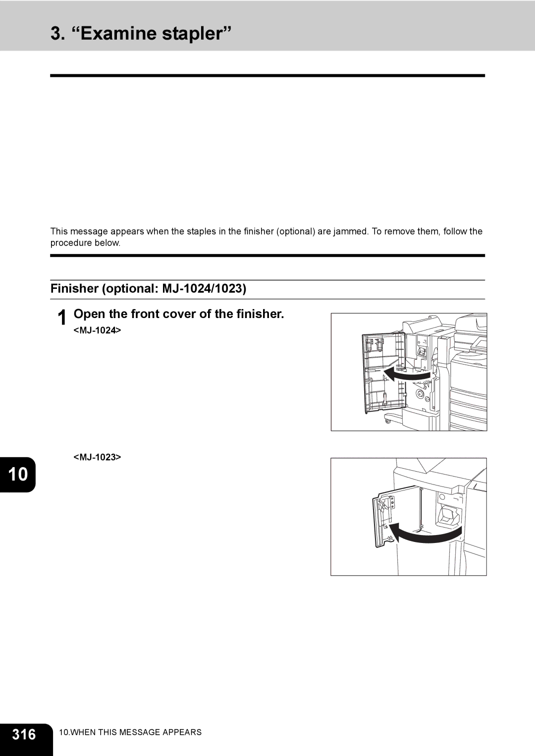 Toshiba 281c/351c/451c manual Examine stapler, 316, MJ-1024 MJ-1023 