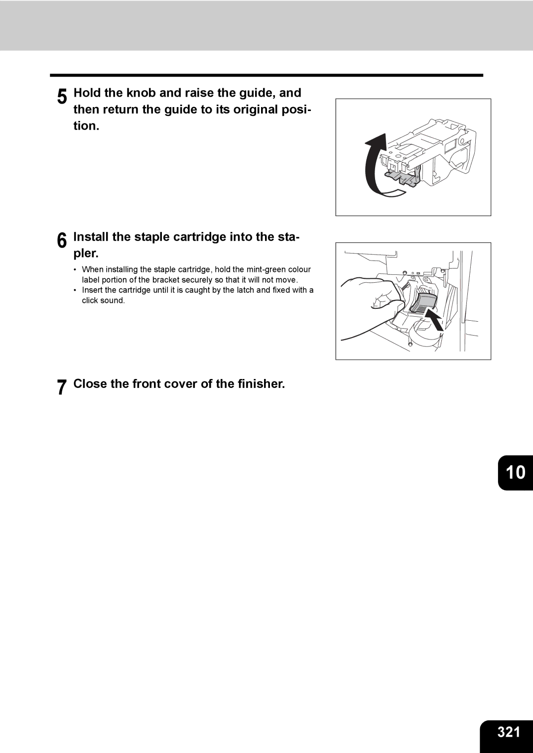 Toshiba 281c/351c/451c manual 321, Close the front cover of the finisher 