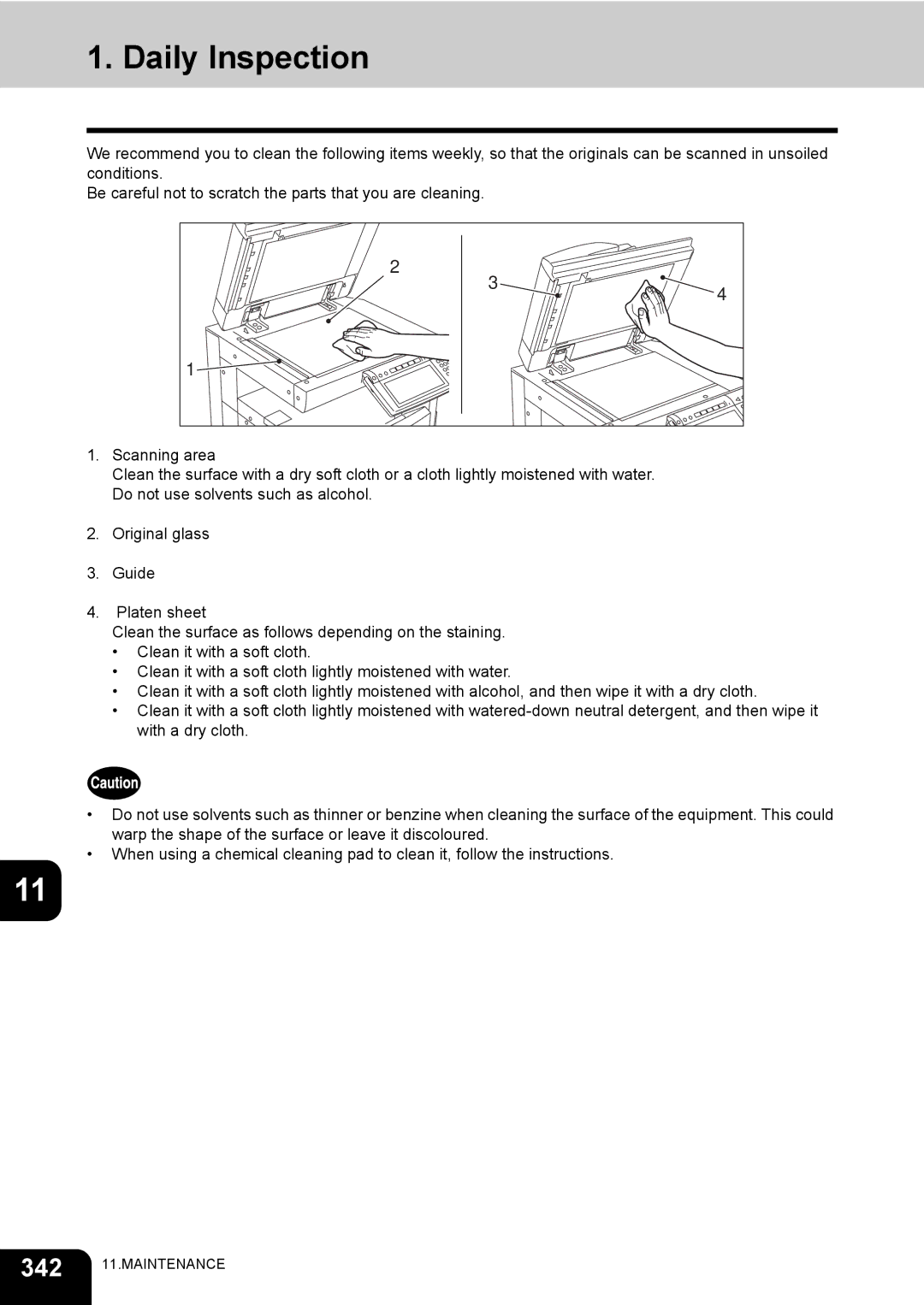 Toshiba 281c/351c/451c manual Daily Inspection 