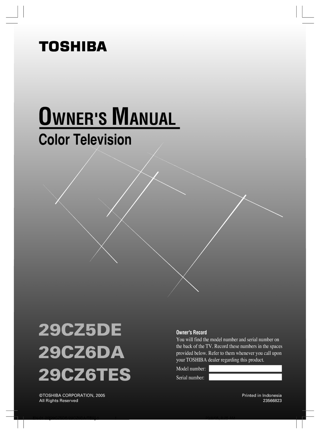 Toshiba owner manual 29CZ5DE 29CZ6DA 29CZ6TES 