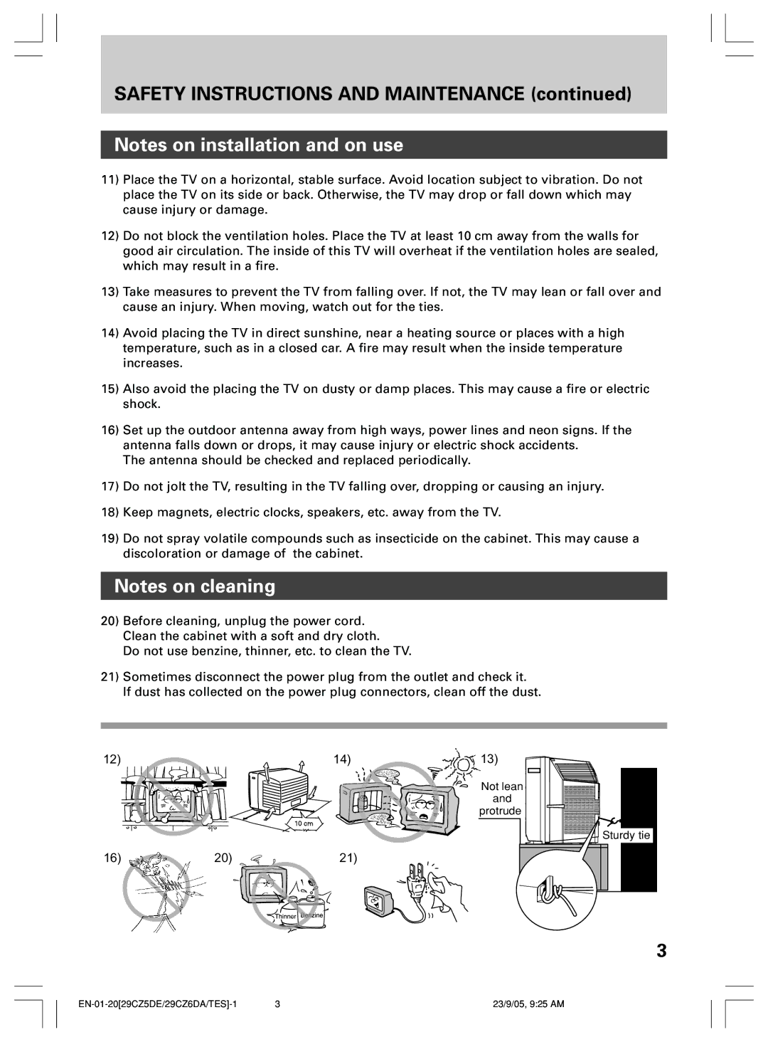 Toshiba 29CZ6DA, 29CZ5DE, 29CZ6TES owner manual Safety Instructions and Maintenance 