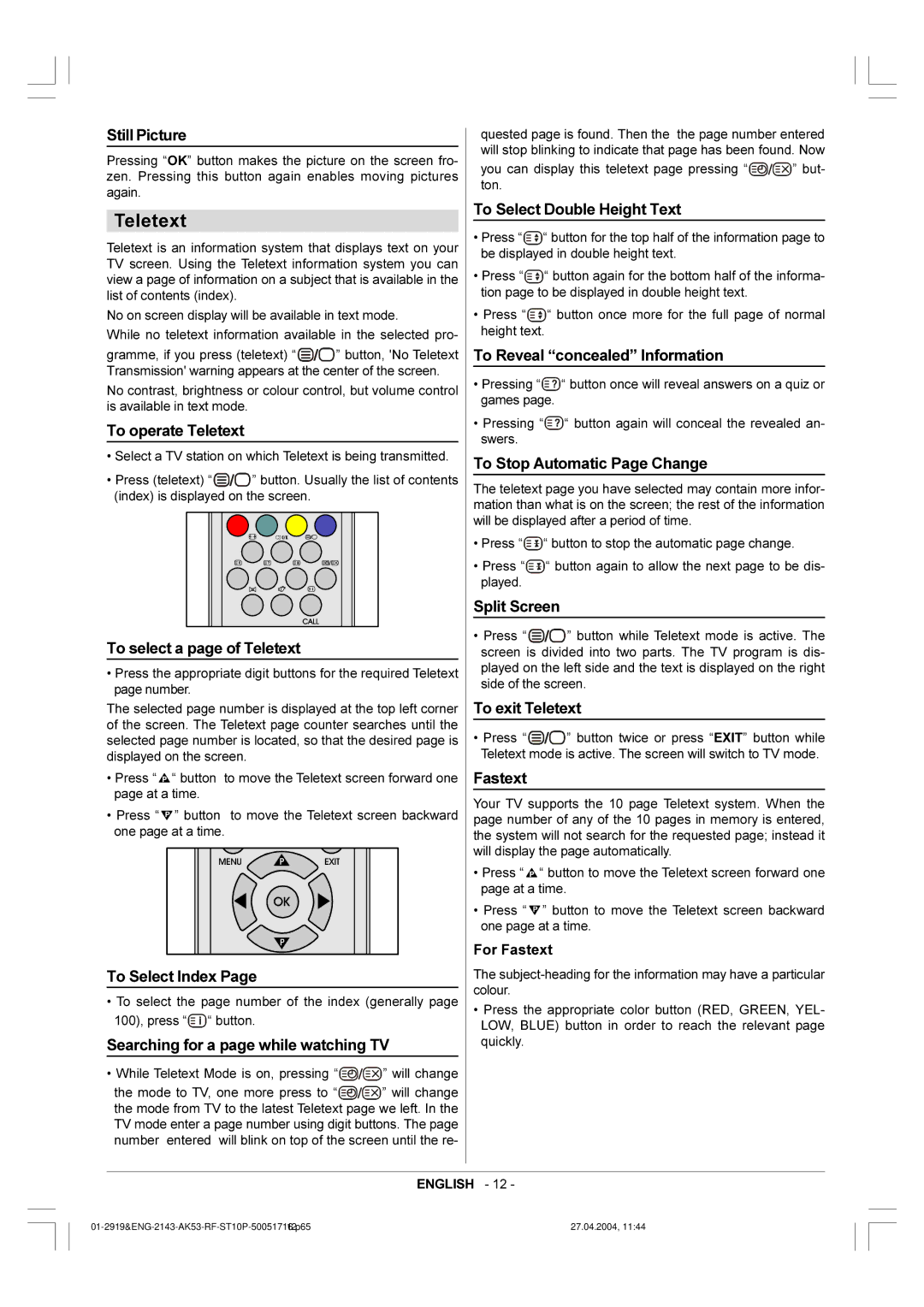 Toshiba 29VH36/37 owner manual Teletext 