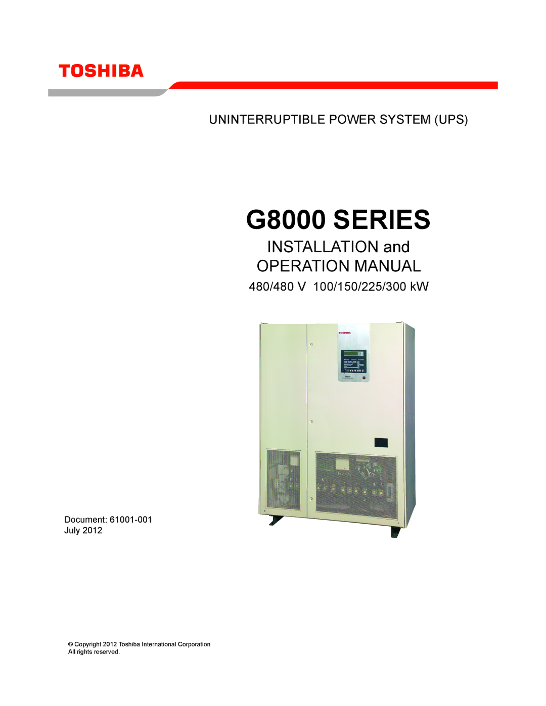 Toshiba 300 KW operation manual G8000 Series 