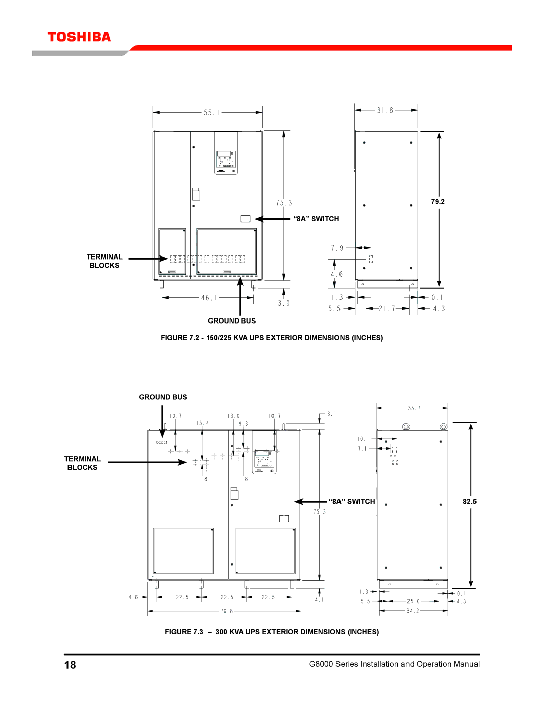 Toshiba 300 KW operation manual KVA UPS Exterior Dimensions Inches 