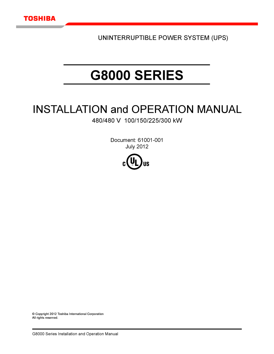 Toshiba 300 KW operation manual Document July 