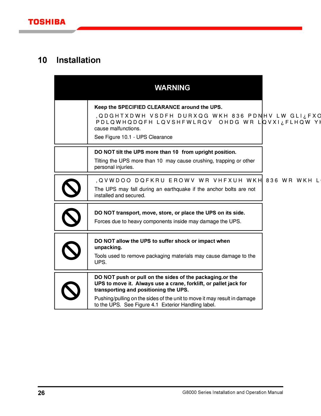 Toshiba 300 KW operation manual Installation, Keep the Specified Clearance around the UPS 