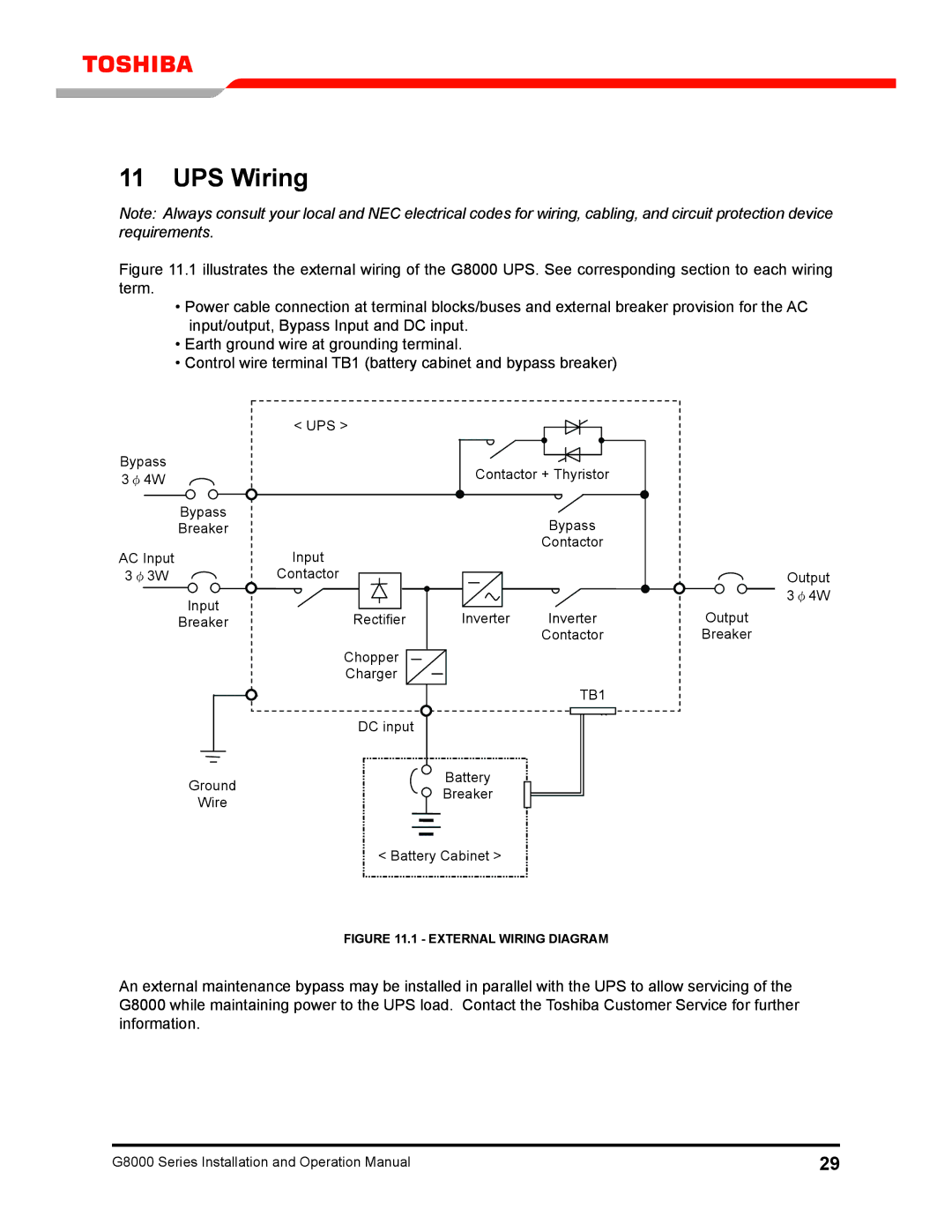 Toshiba 300 KW operation manual UPS Wiring, External Wiring Diagram 