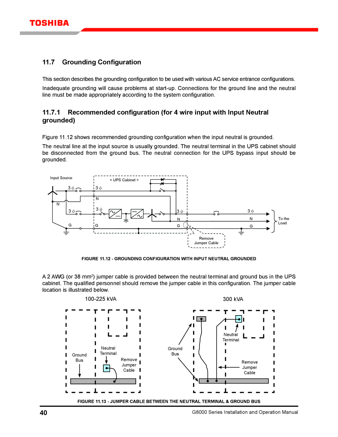 Toshiba 300 KW operation manual Grounding Configuration with Input Neutral Grounded 