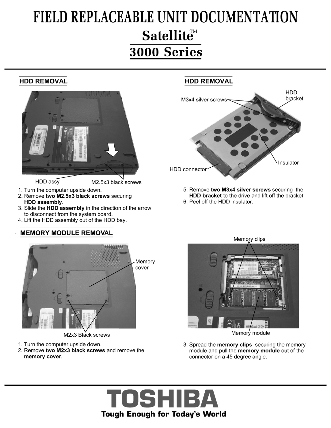 Toshiba 3000 manual Remove two M2.5x3 black screws securing HDD assembly, Hdd 