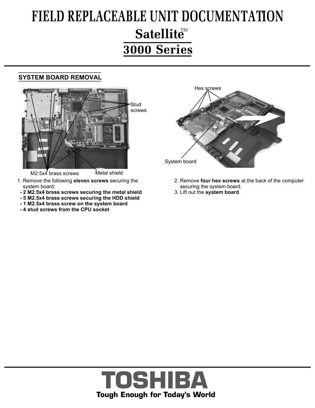 Toshiba 3000 manual System Board Removal 