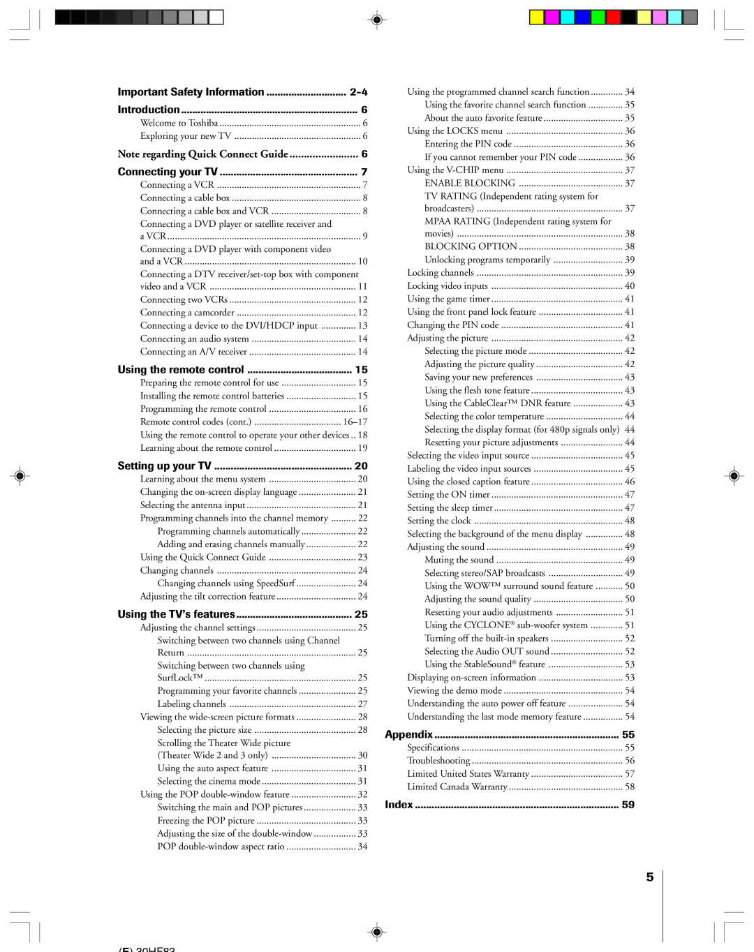 Toshiba 30HF83 owner manual Important Safety Information Introduction 