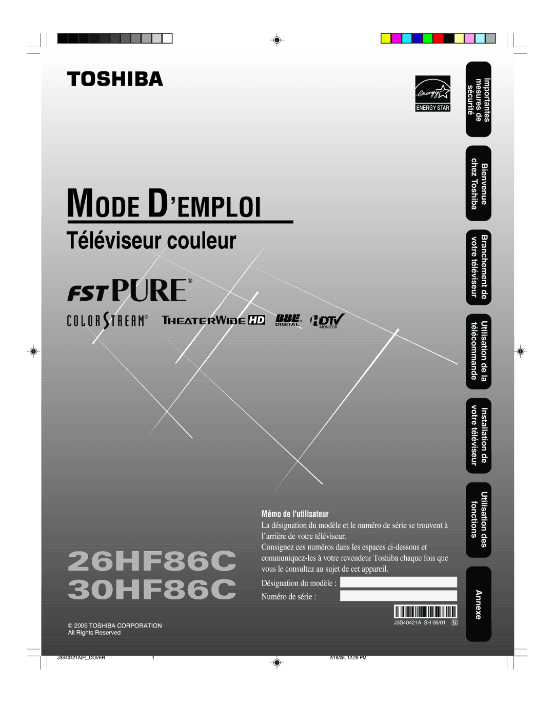 Toshiba 26HF86C, 30HF86C appendix Annexe 