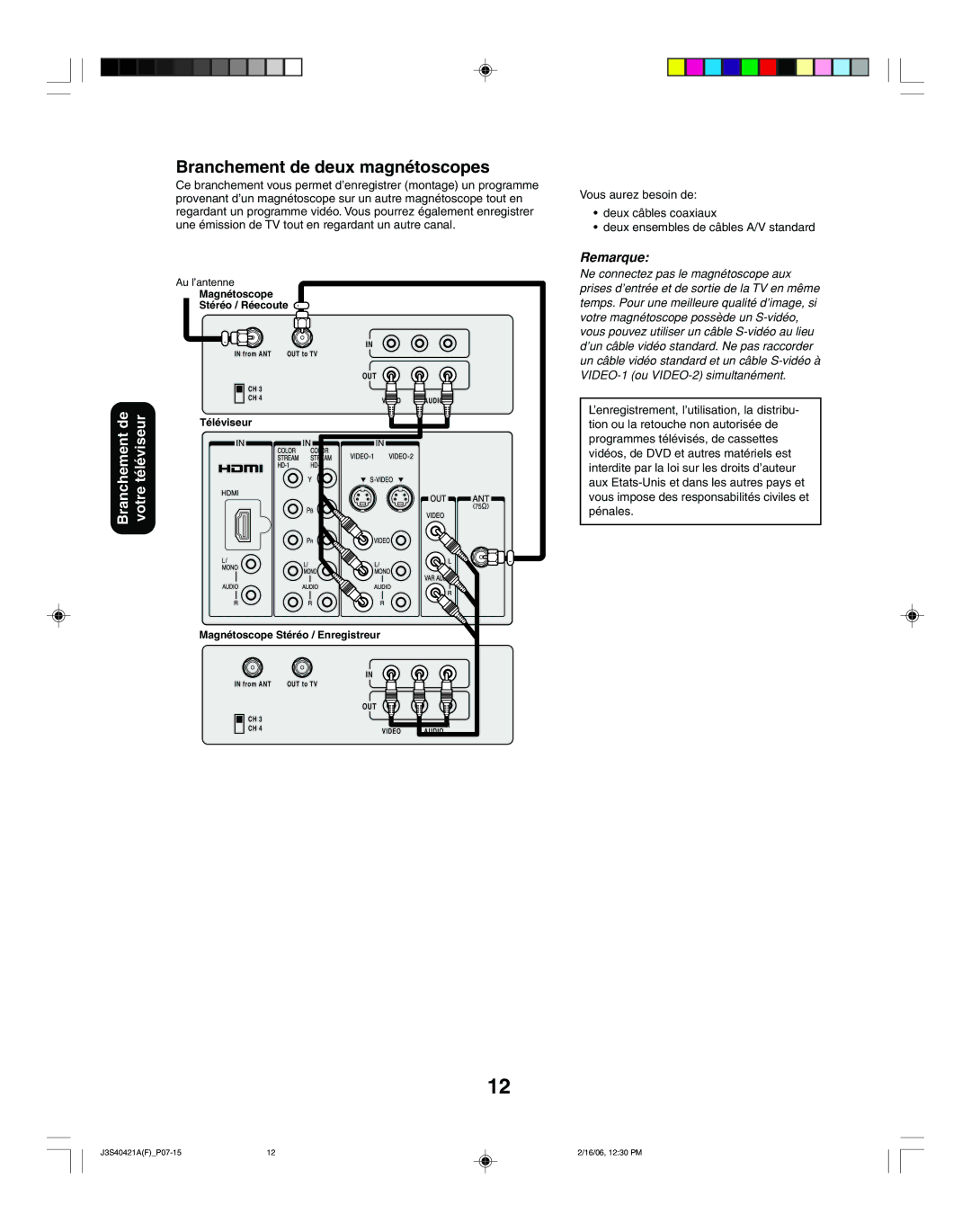 Toshiba 30HF86C, 26HF86C appendix Branchement de deux magnétoscopes 