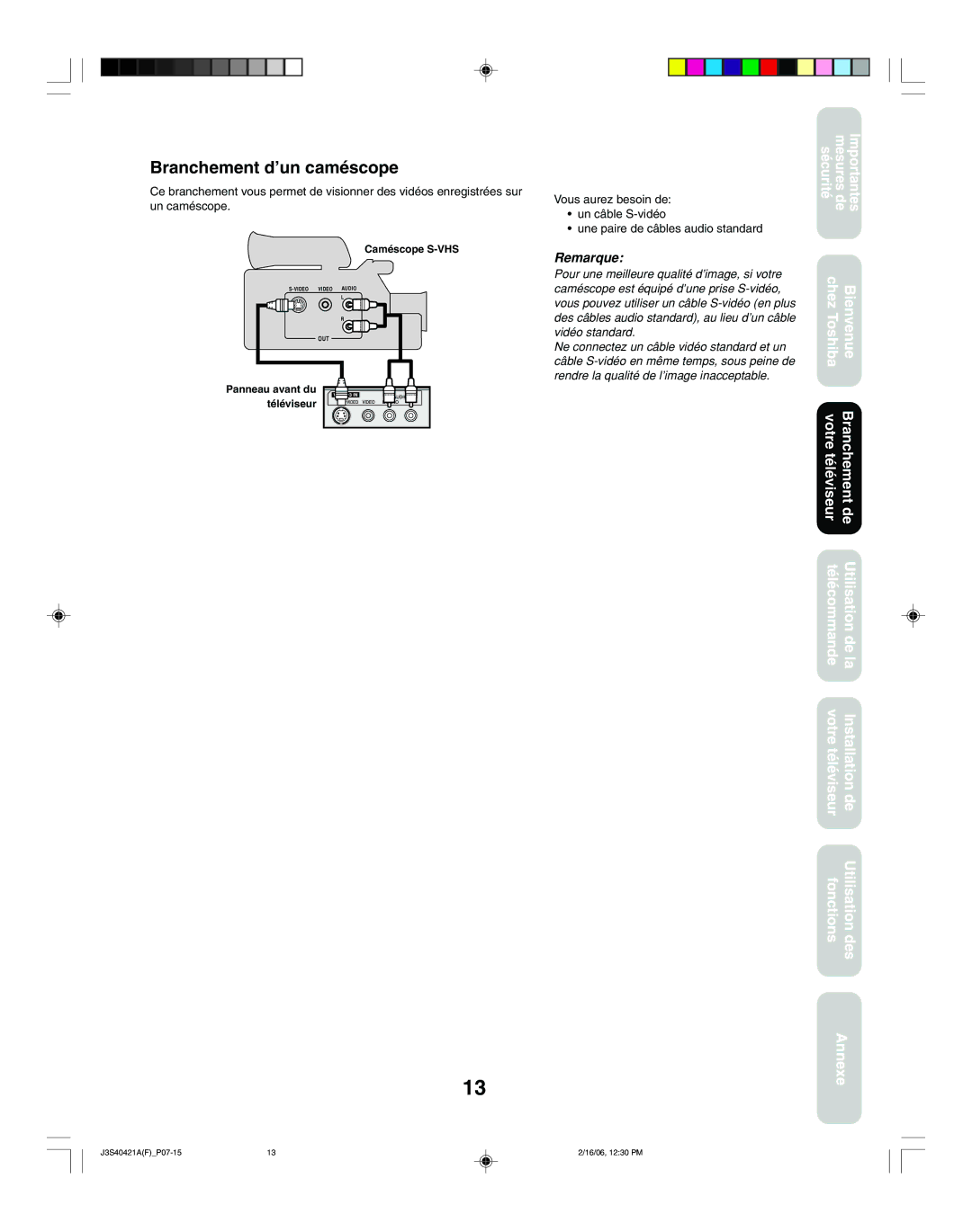 Toshiba 26HF86C, 30HF86C appendix Branchement d’un caméscope 