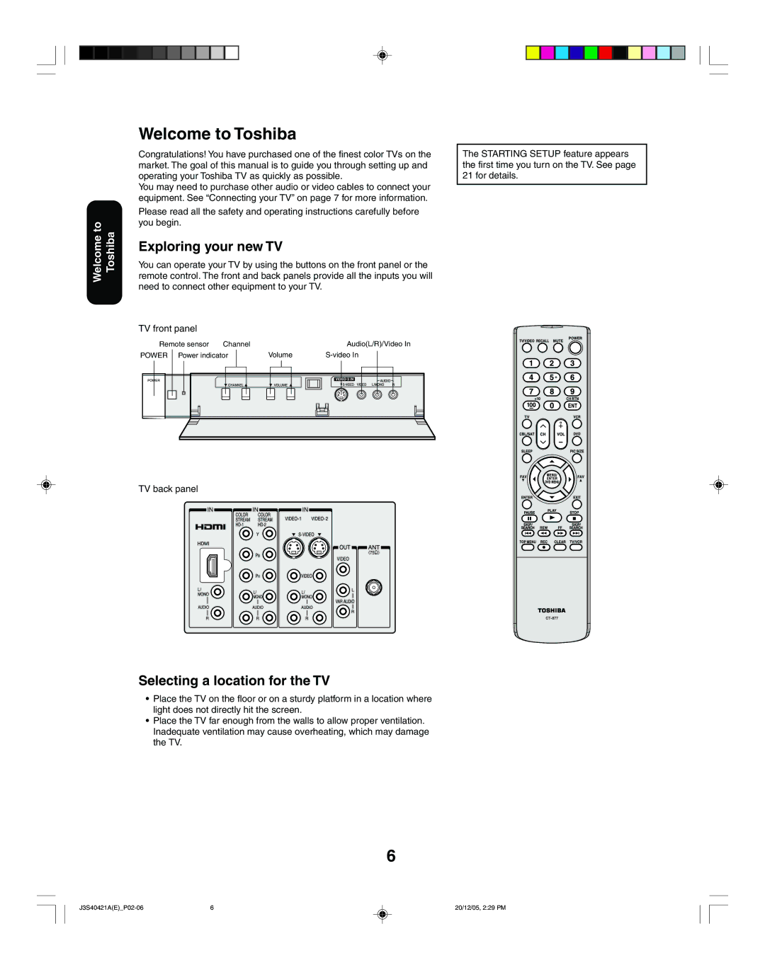 Toshiba 30HF86C, 26HF86C appendix Welcome to Toshiba, Exploring your new TV, Selecting a location for the TV 