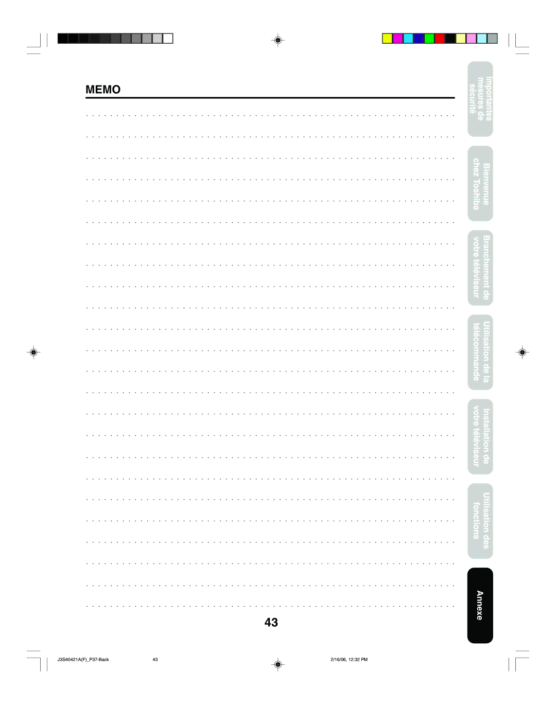 Toshiba 26HF86C, 30HF86C appendix Memo 