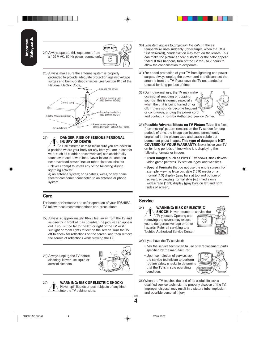 Toshiba 30HFX84 appendix Care 