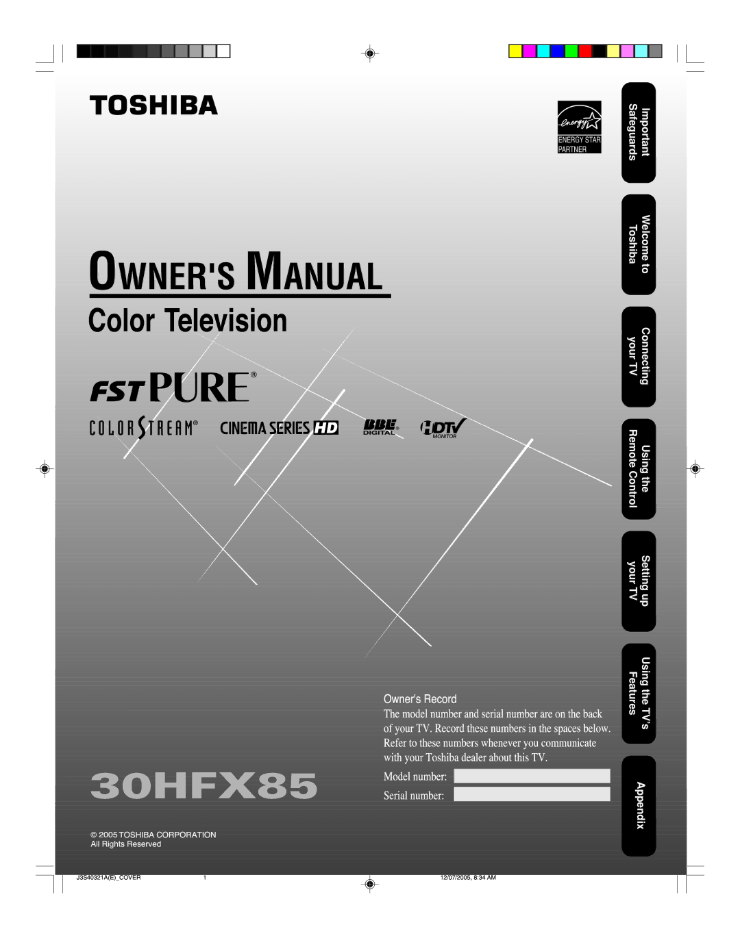 Toshiba 30HFX85 appendix 