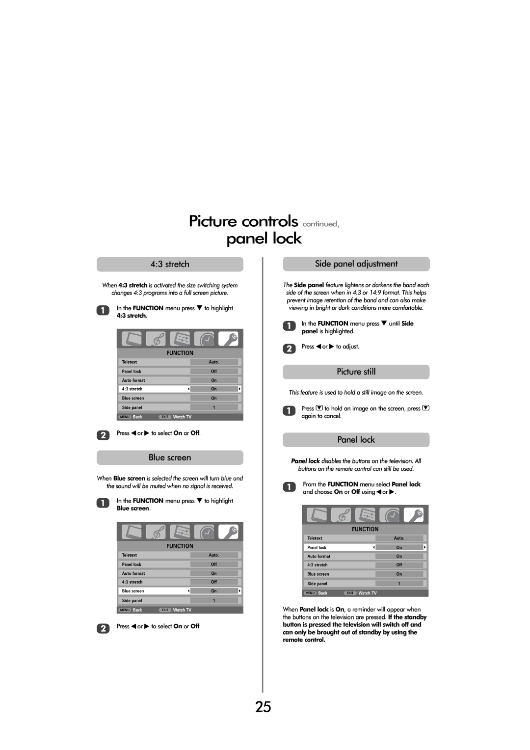 Toshiba FULL HD, 32 154W, 32 80cm, 32 60cm specifications Picture controls Panel lock 