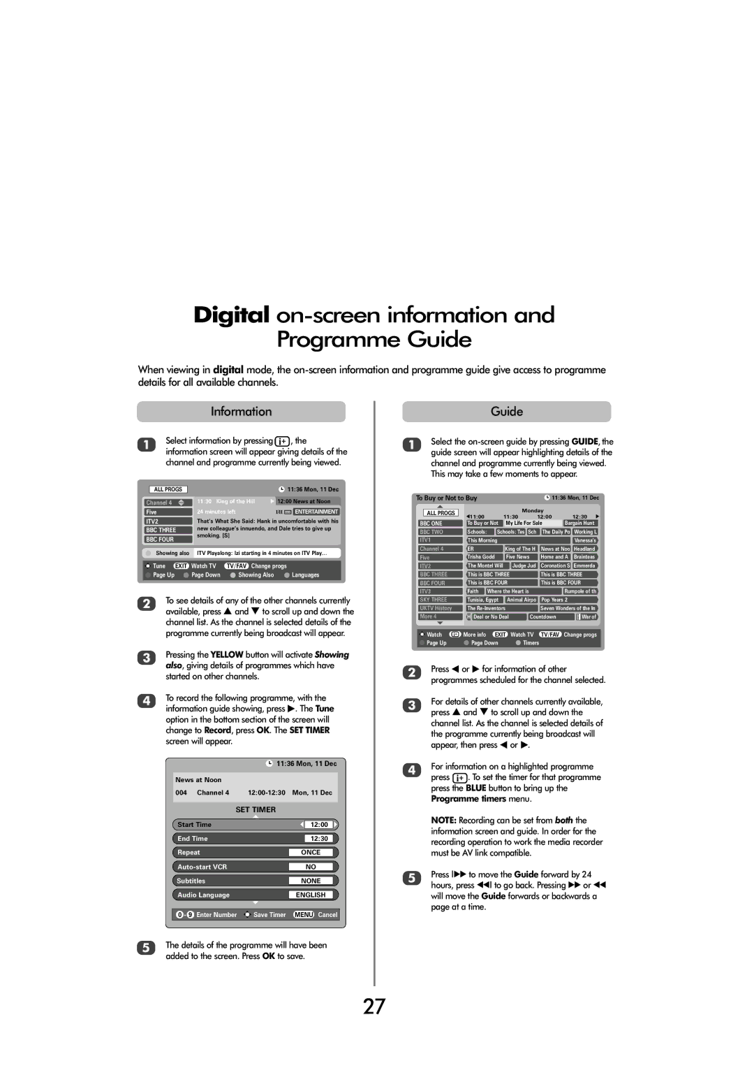 Toshiba 32 80cm, 32 154W, 32 60cm, FULL HD specifications Digital on-screen information Programme Guide, Information 