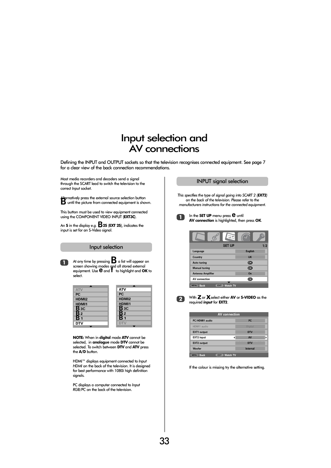 Toshiba FULL HD, 32 154W, 32 80cm, 32 60cm specifications Input selection AV connections, Input signal selection 