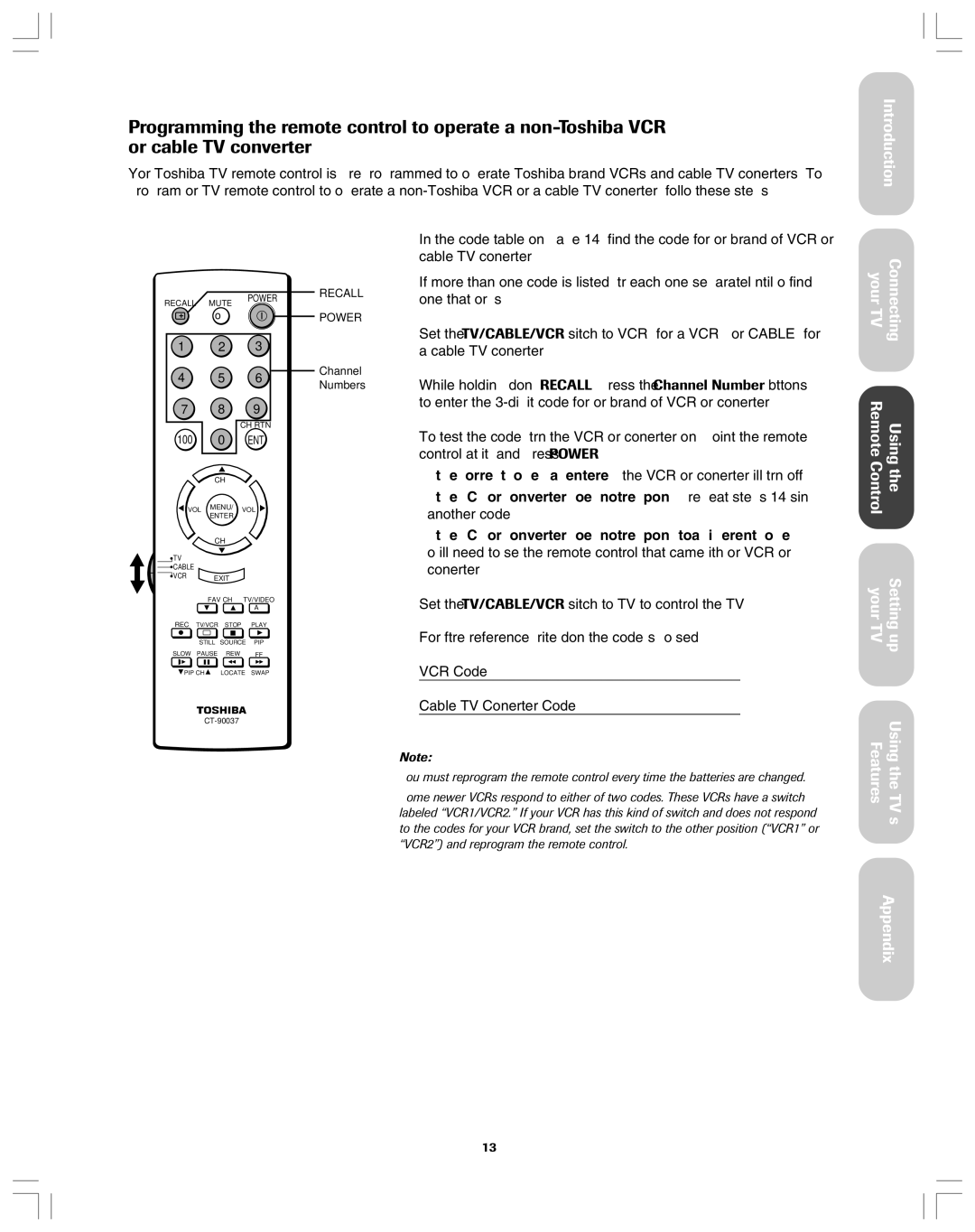 Toshiba 32A12 appendix Recall Power 